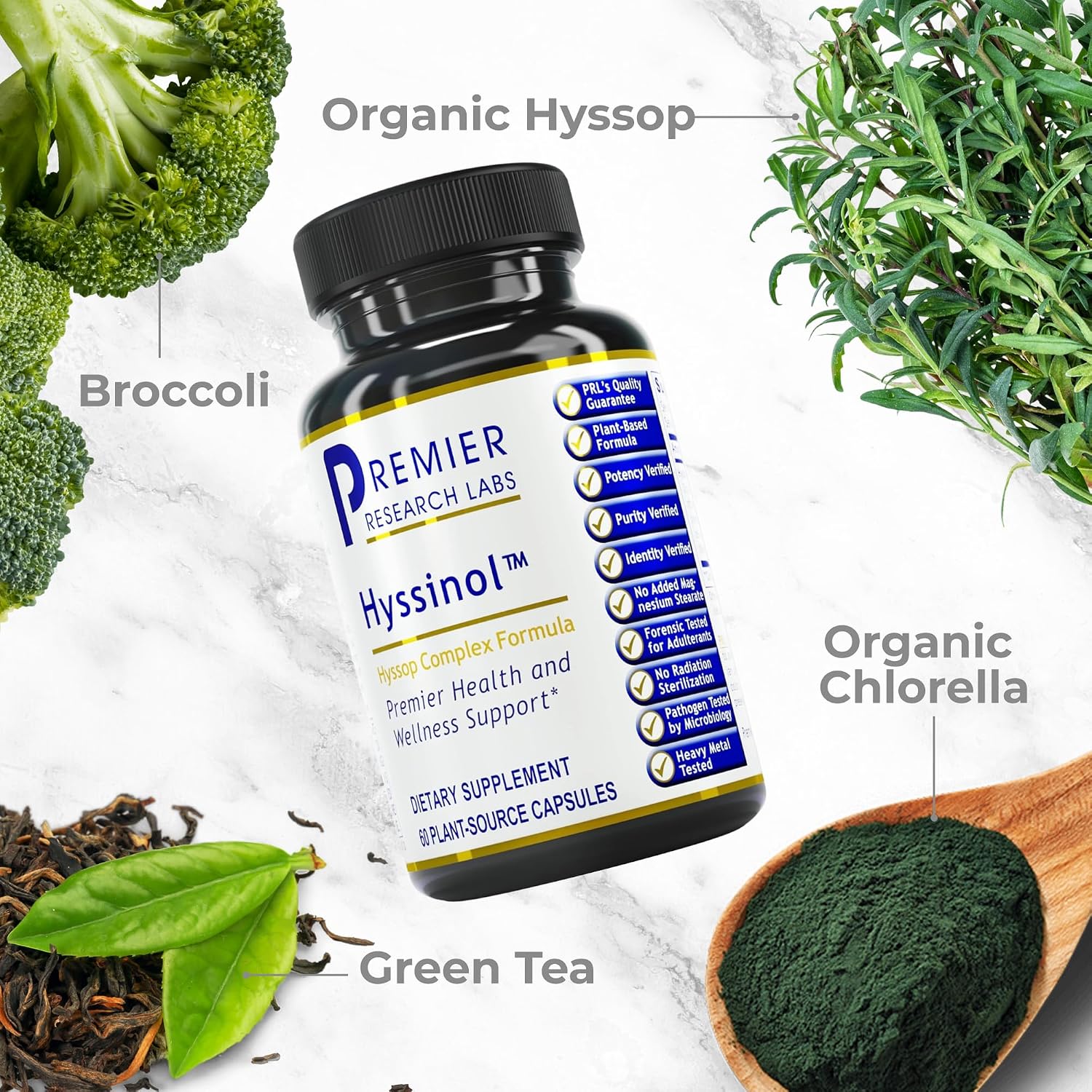 Premier Research Labs Hyssinol - Organic Hyssop Herb with Green Tea Extract, 60 Vegetarian Capsules - görsel 3
