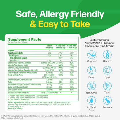 Culturelle Kids Complete Chewable Multivitamin + Probiotic, Ages 3+, 50 Chewable Tablets