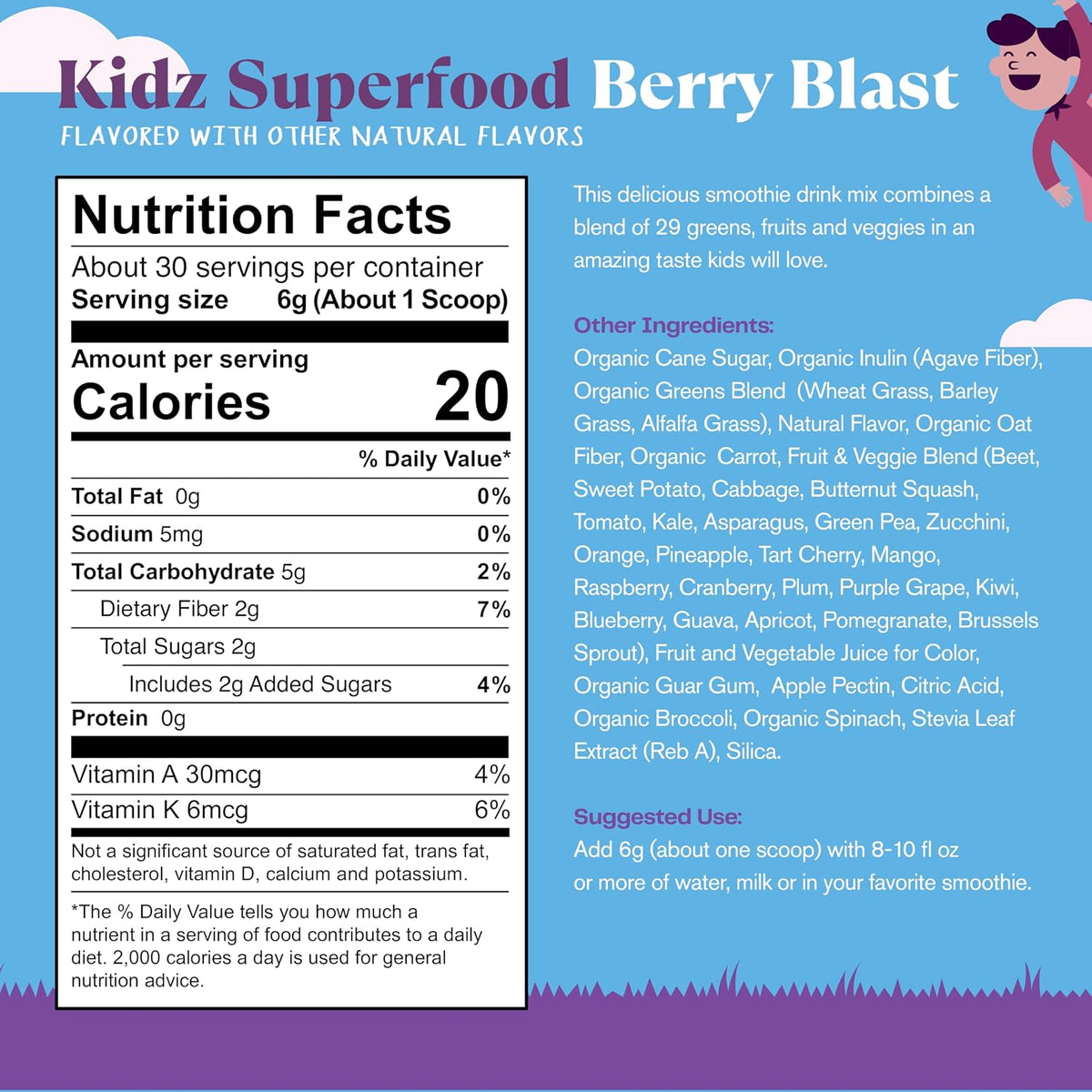 Amazing Grass Kidz Superfood: Organic Greens, Fruits & Probiotics, Berry Blast, 30 Servings - görsel 2