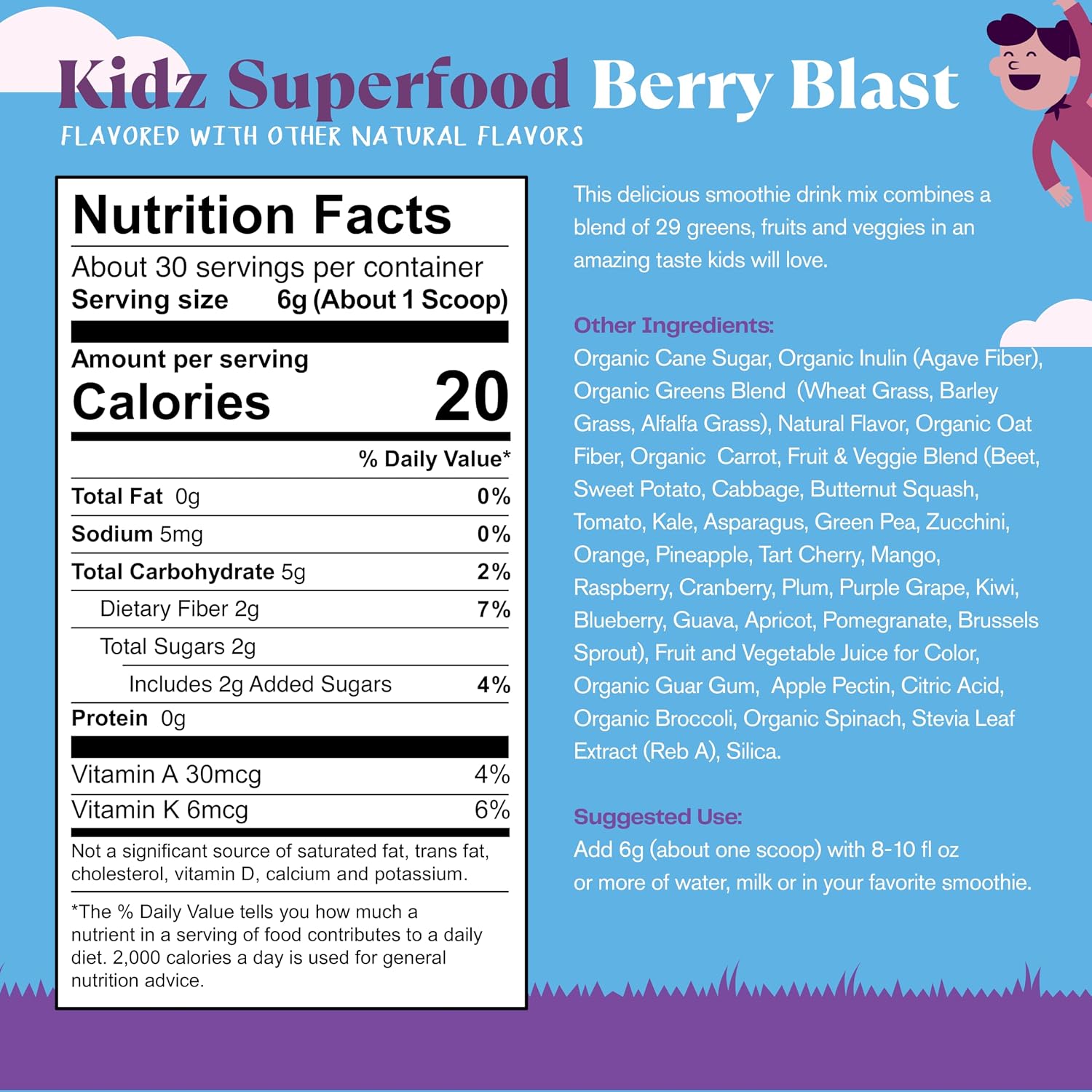 Amazing Grass Kidz Superfood: Organic Greens, Fruits & Probiotics, Berry Blast, 30 Servings - görsel 2