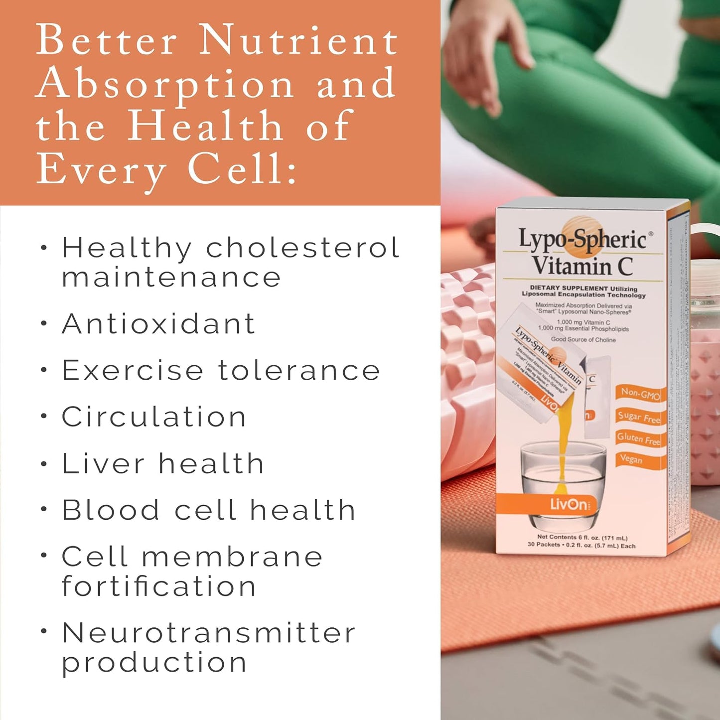 LivOn Laboratories Lypo-Spheric Vitamin C – 1000 mg Liposomal Vitamin C with Essential Phospholipids, 30 Sachets - görsel 3