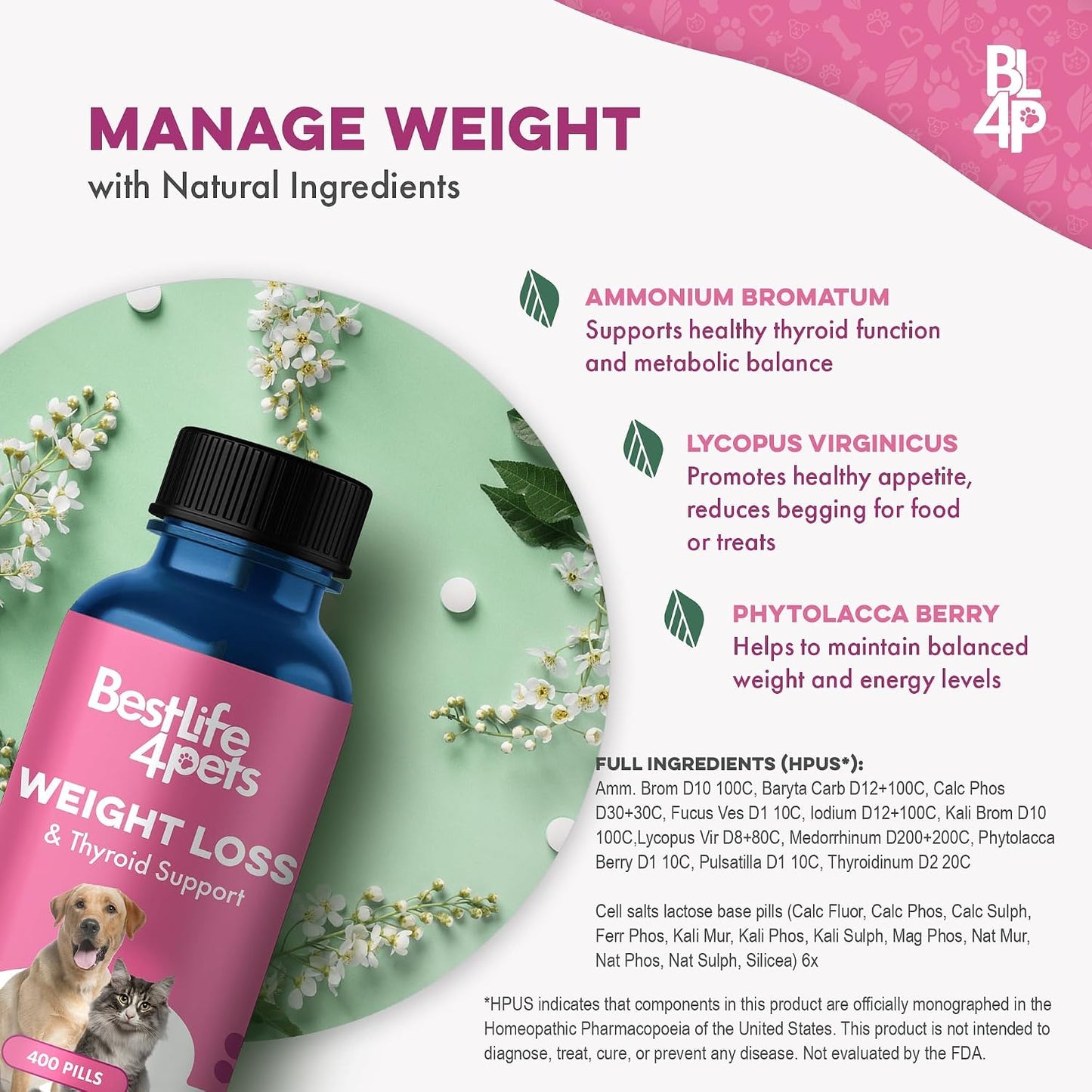 Weight Management for Dogs and Cats Natural Thyroid Support – Gentle Metabolism Booster to Restore Vitality in Senior or Sluggish Pets – 400 Tiny Tasteless Pills – Help Manage Weight, Appetite, and Energy - görsel 8