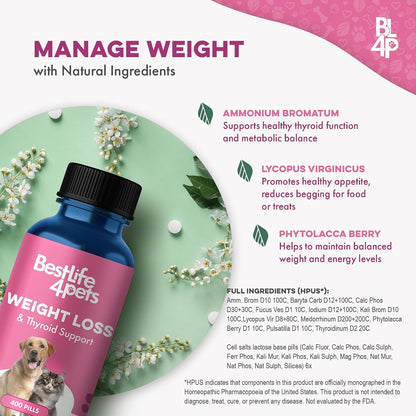 Weight Management for Dogs and Cats Natural Thyroid Support – Gentle Metabolism Booster to Restore Vitality in Senior or Sluggish Pets – 400 Tiny Tasteless Pills – Help Manage Weight, Appetite, and Energy