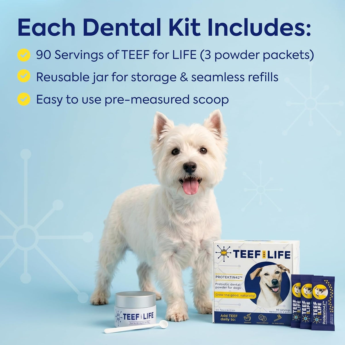 TEEF for Life Protektin42 Prebiotic Dog Dental Powder Kit – Tasteless Breath Freshener, 90 Servings (3 Packets) - görsel 6