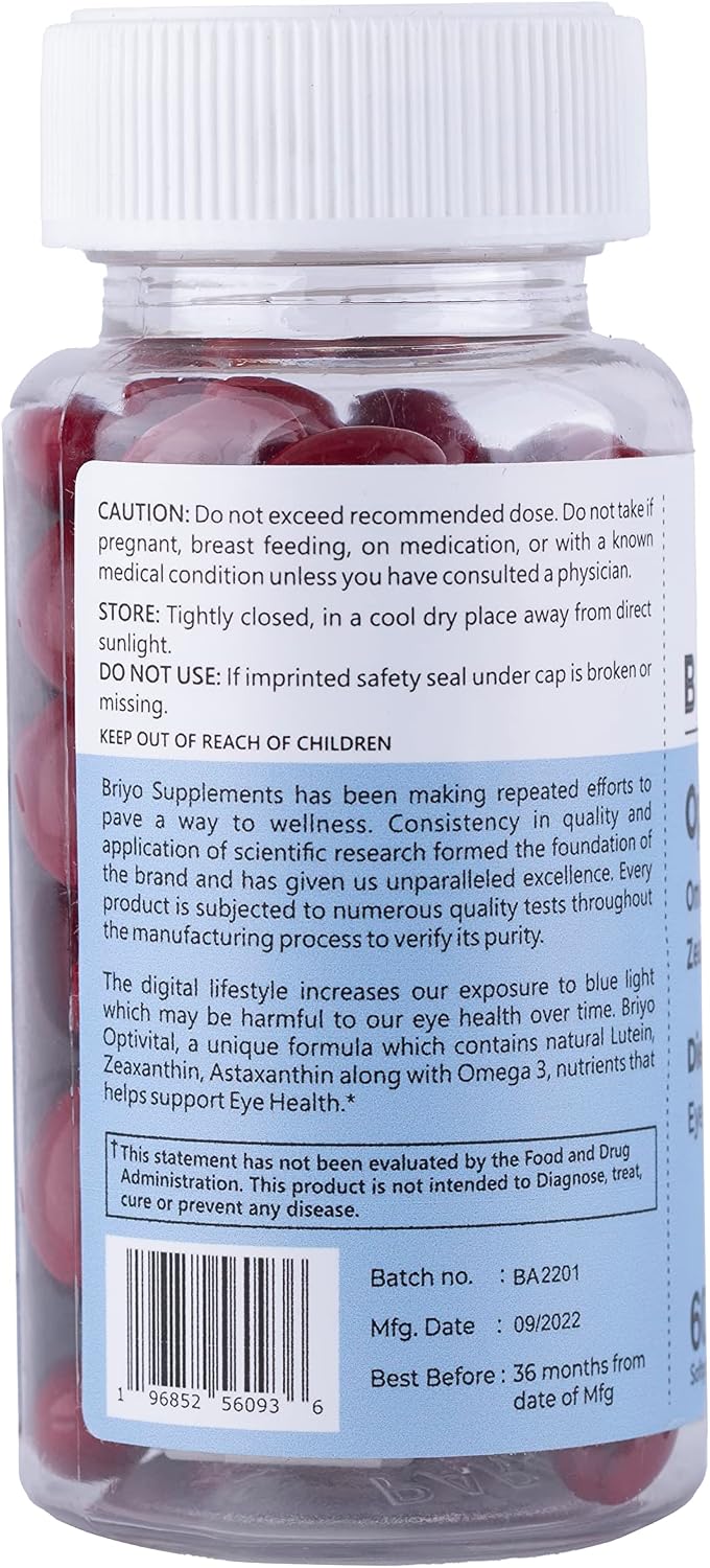 Briyo OptiVital Eye Health Supplement – Natural Lutein, Zeaxanthin, Astaxanthin & Omega-3 – 60 Capsules - görsel 4