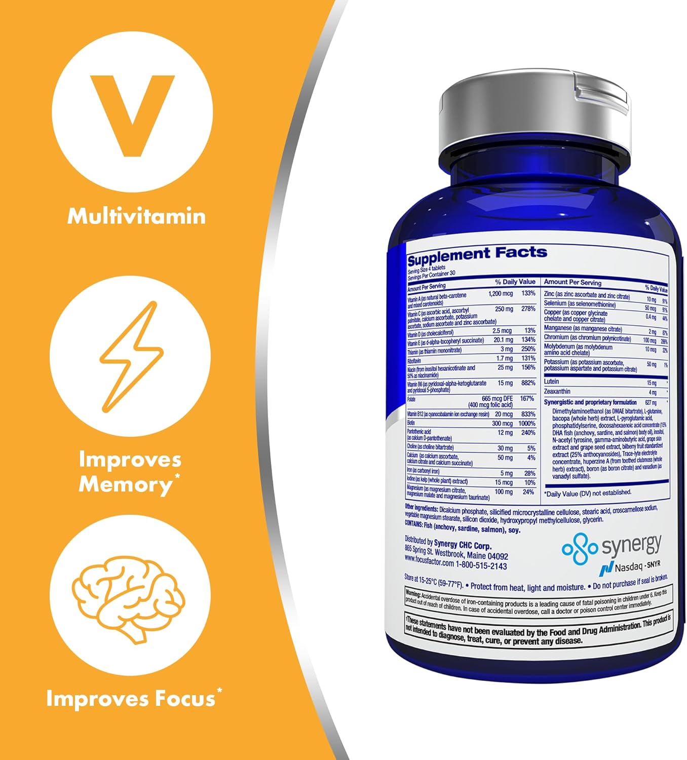 Focus Factor Brain and Vision Supplement with Lutein & Zeaxanthin - 120 Tablets - görsel 3