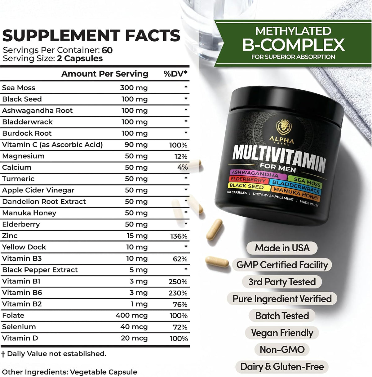 Alpha Tribe Multivitamin for Men with Sea Moss, Black Seed Oil, Ashwagandha, and Turmeric - görsel 2
