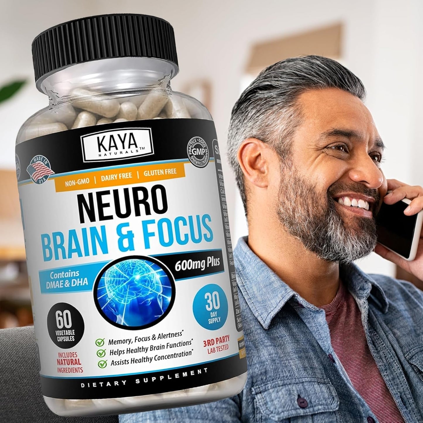 Kaya Naturals Neuro Brain for Memory & Focus - Nootropic Brain Support Supplement - 60 Count - görsel 8