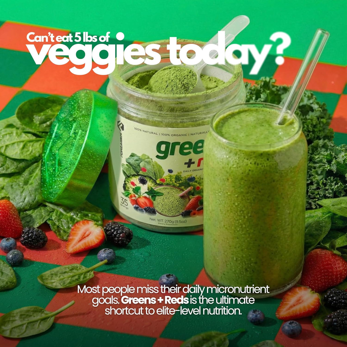 Forzagen Vegan Greens & Reds Superfood Powder - Organic Super Greens Powder, Premium Vegetable Powder Supplement, 35 Servings – Image 5