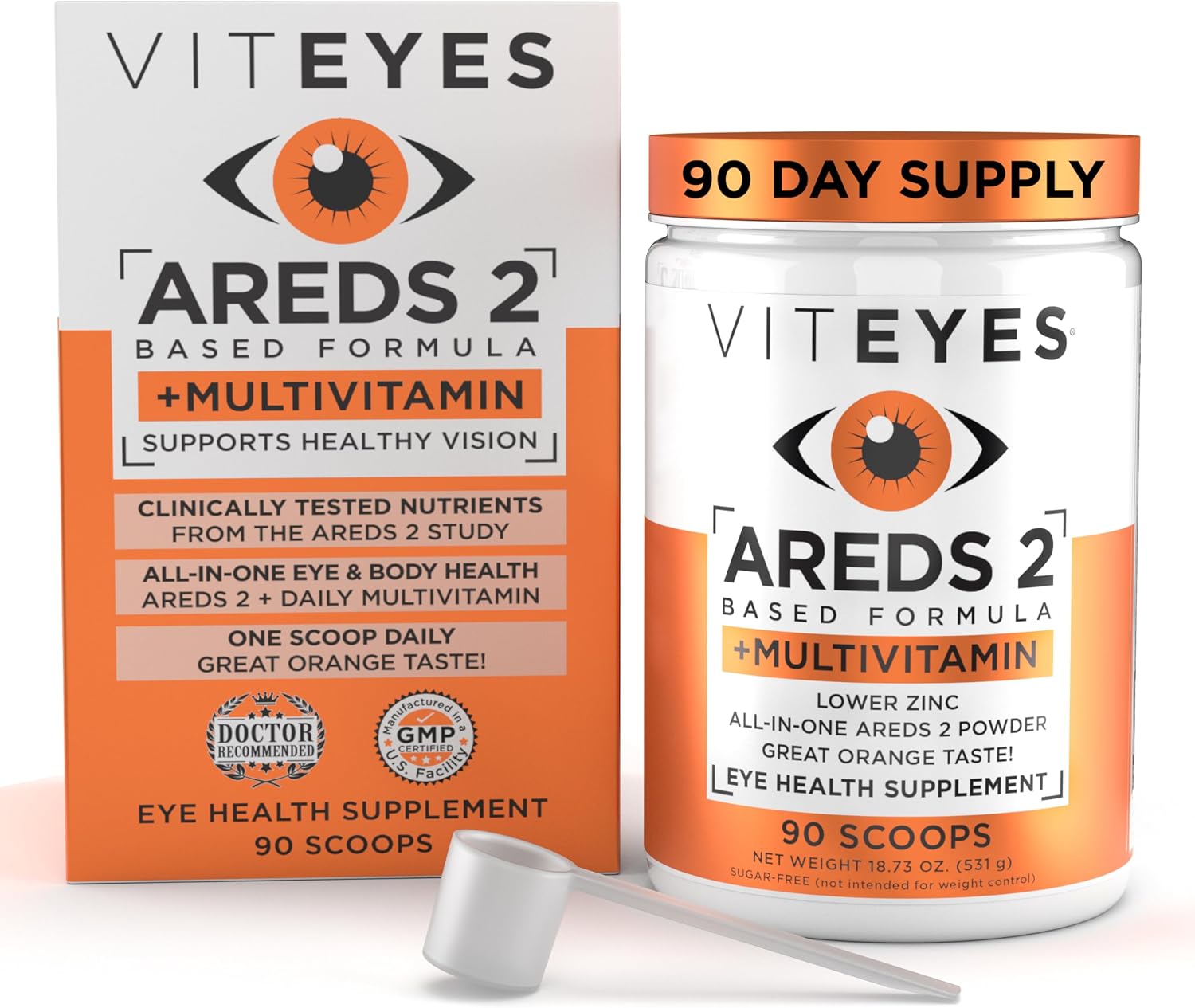 Viteyes AREDS 2 Powder + Multivitamin All-in-One, Macular Protection, Natural Orange Flavour, 90 Scoops - görsel 1