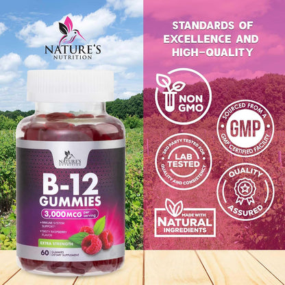Vitamin B12 Energy Gummies – 3000 mcg Extra Strength, Berry Flavour