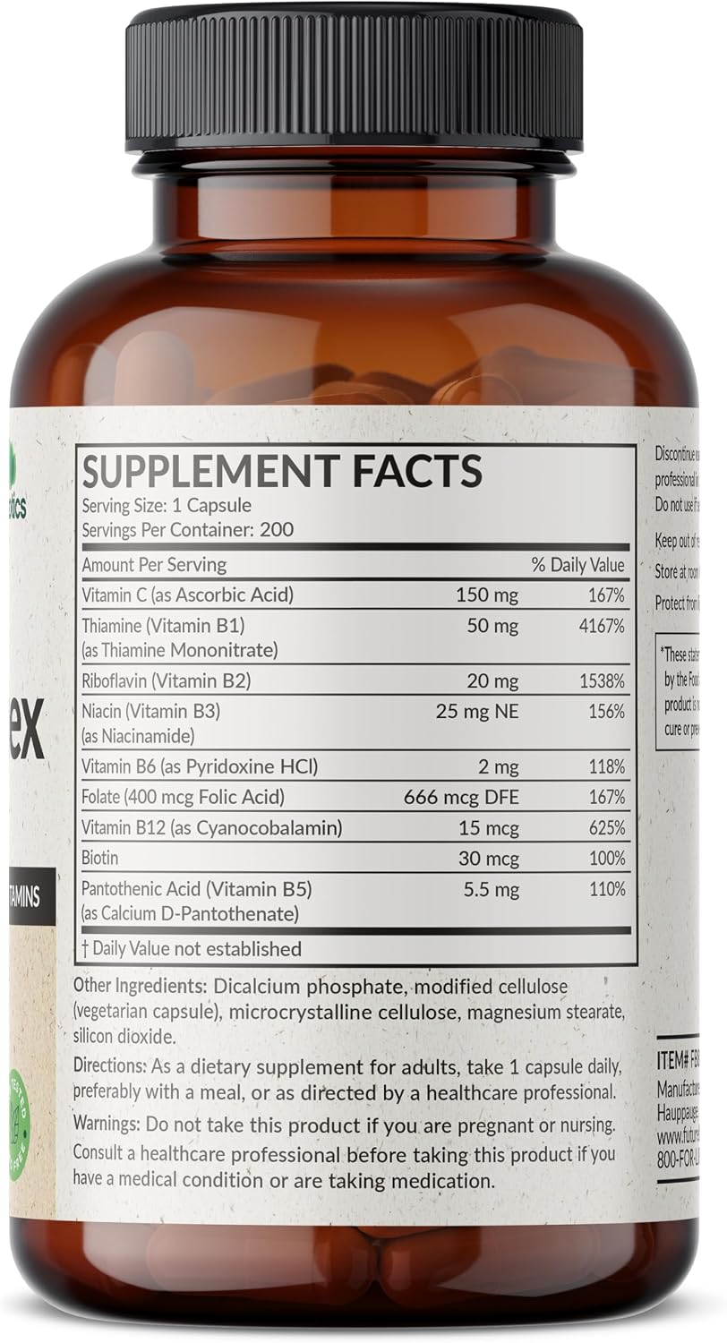 Futurebiotics Vitamin B Complex with Vitamin C - For Energy, Nervous System & Immune Health (200 Vegetarian Capsules) - görsel 2