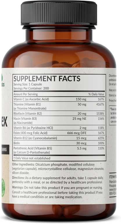 Futurebiotics Vitamin B Complex with Vitamin C - For Energy, Nervous System & Immune Health (200 Vegetarian Capsules)