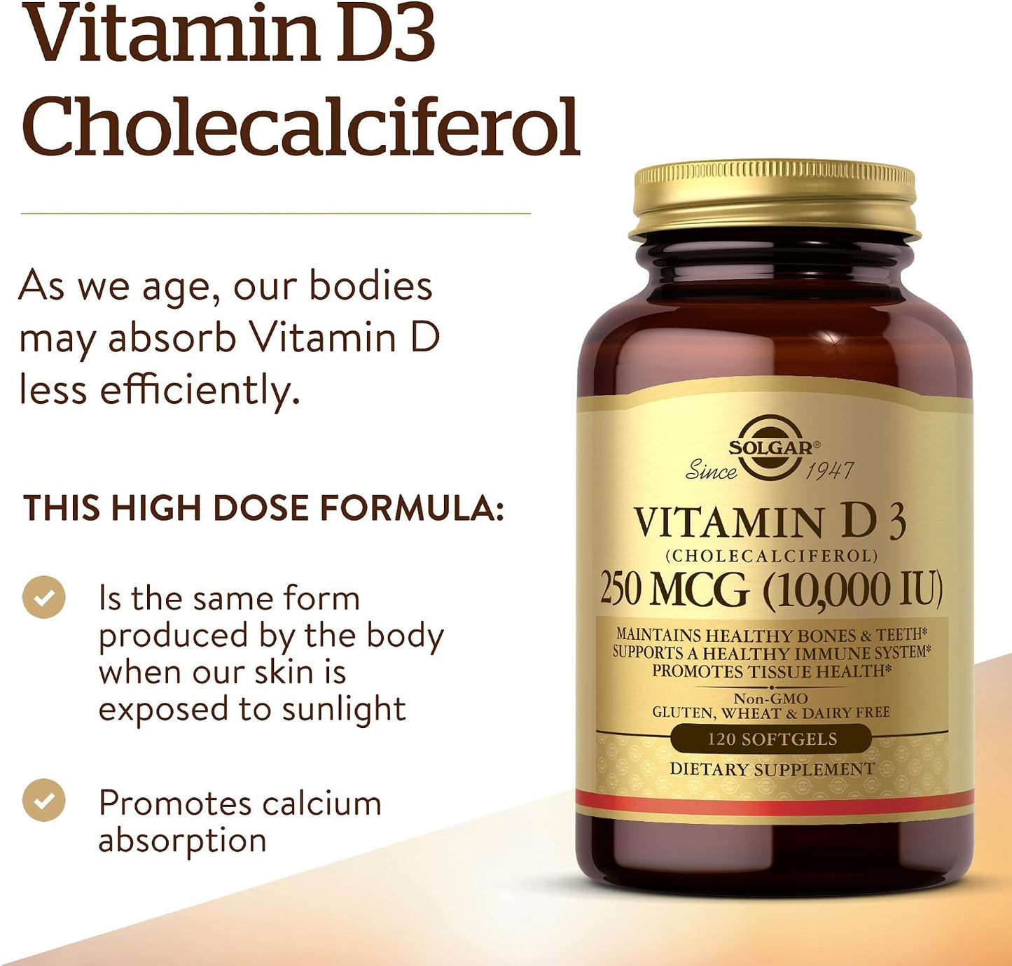 Solgar Vitamin D3 (Cholecalciferol) 10,000 IU 120 Softgels - görsel 3