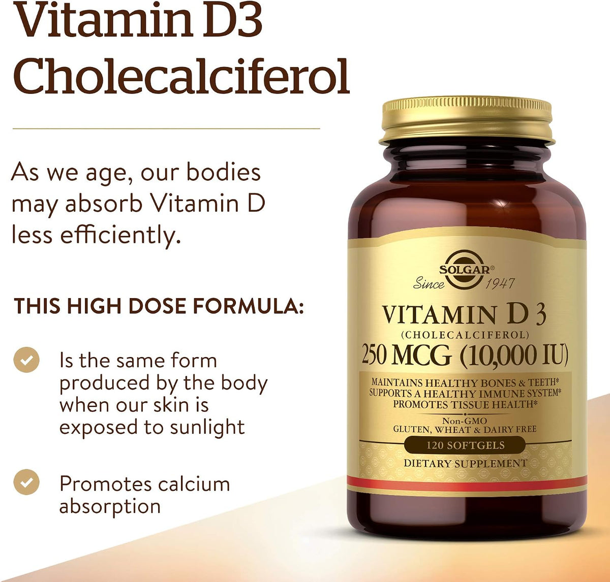 Solgar Vitamin D3 (Cholecalciferol) 10,000 IU 120 Softgels - görsel 3