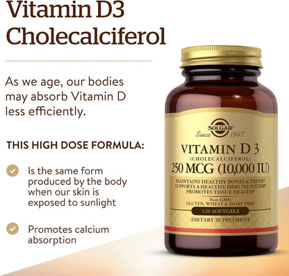 Solgar Vitamin D3 (Cholecalciferol) 10,000 IU 120 Softgels