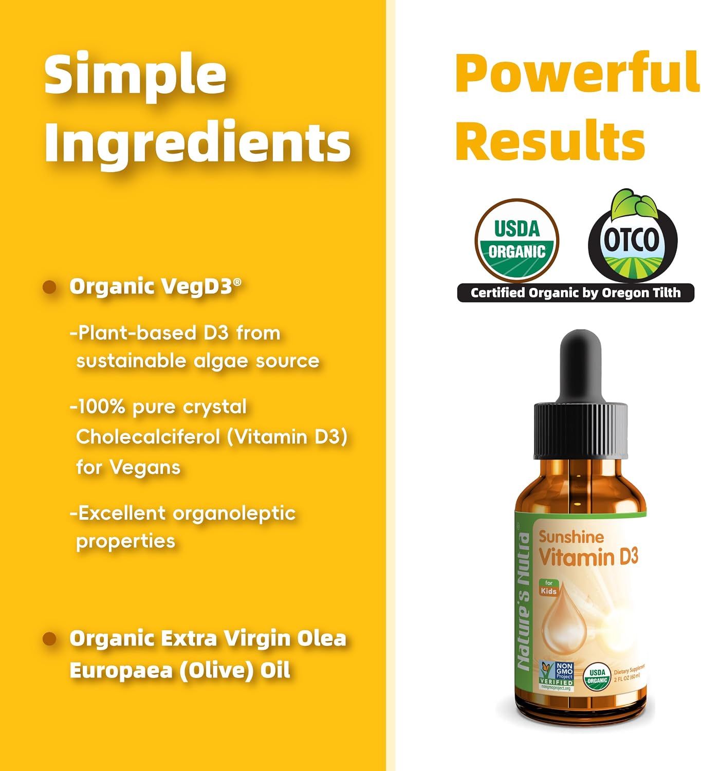 Nature's Nutra Sunshine Vitamin D3 400 IU Liquid Drops for Infants & Kids - Non-GMO, Plant Extract - görsel 3