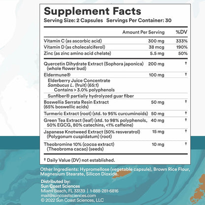 SUN COAST SCIENCES BioShield MD - Premium Immune Support with Vitamin C, D, and Zinc (60 Capsules)