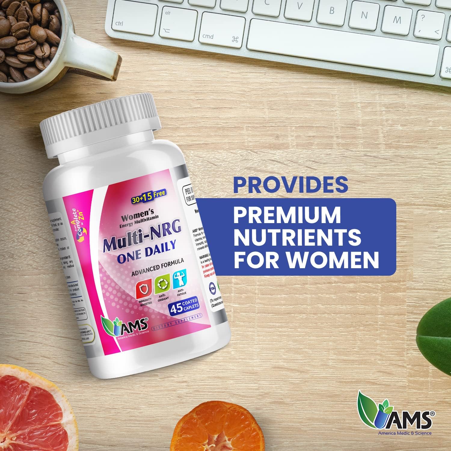 America Medic & Science Women's Multivitamin Multi-NRG - 45 Coated Caplets - görsel 3