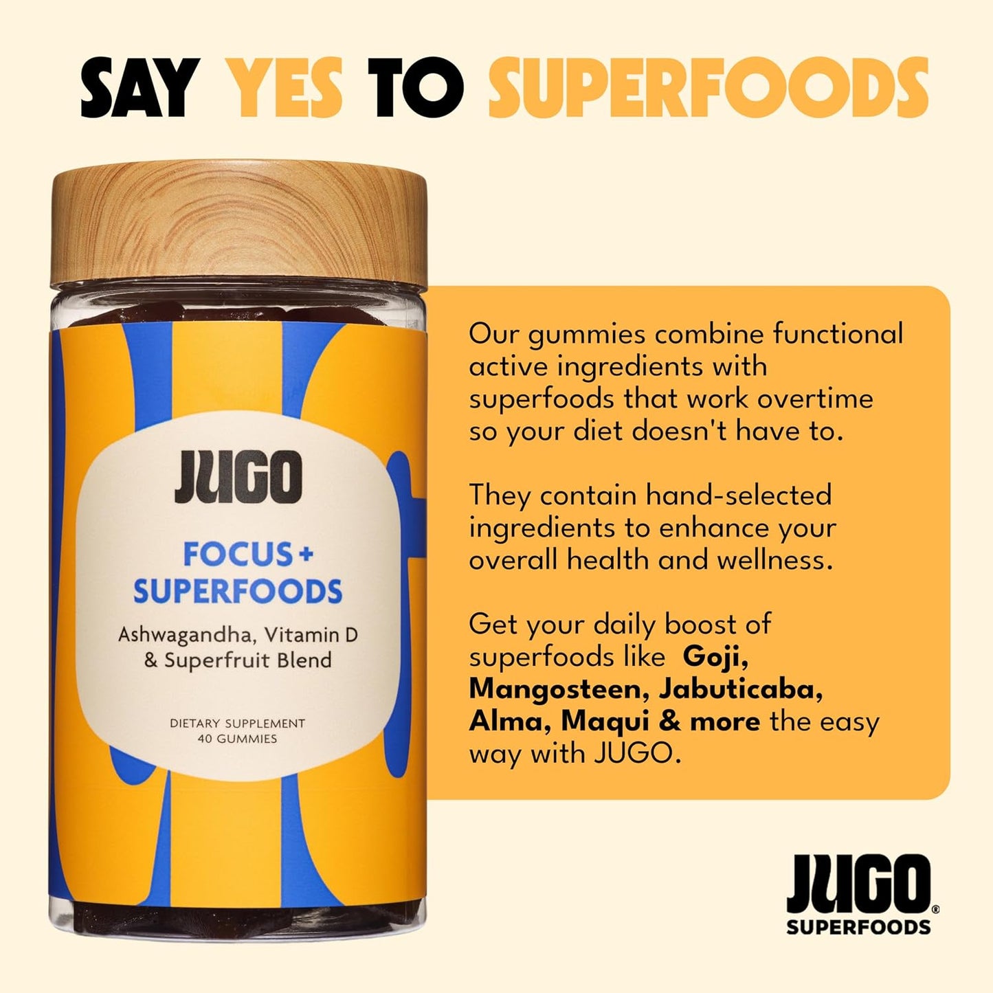 JUGO Focus + SUPERFOODS Ashwagandha Gummies with Vitamin D3 & Superfruit Blend - görsel 9