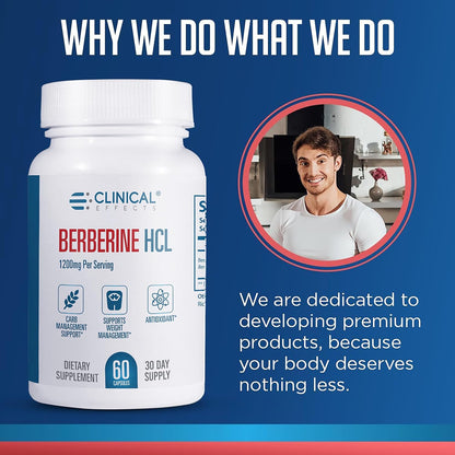 Clinical Effects Berberine HCL – Pure Berberine 1200mg – Liver Support – Vegan Supplement – 60 Vegan Capsules – Manufactured in the USA