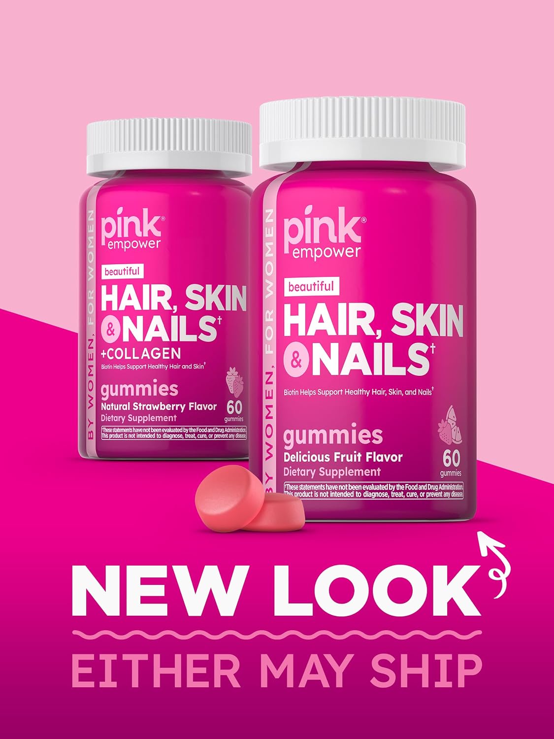 PINK Hair Skin Nails Gummies | 2,500 mcg Biotin | 60 Count | Non-GMO & Gluten-free Vitamins for Women | Strawberry Flavour - görsel 7