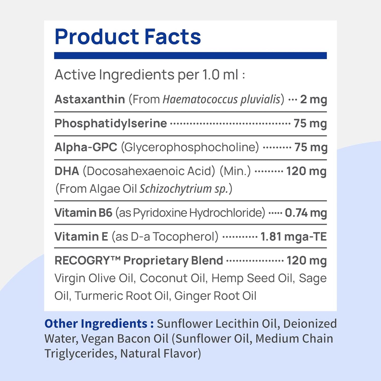 Recogry Liquid Cognitive Support for Dogs and Cats with Astaxanthin, Phosphatidylserine, Alpha GPC, DHA, Olive, Coconut, Sage, Turmeric, Ginger (90 ml) - görsel 5