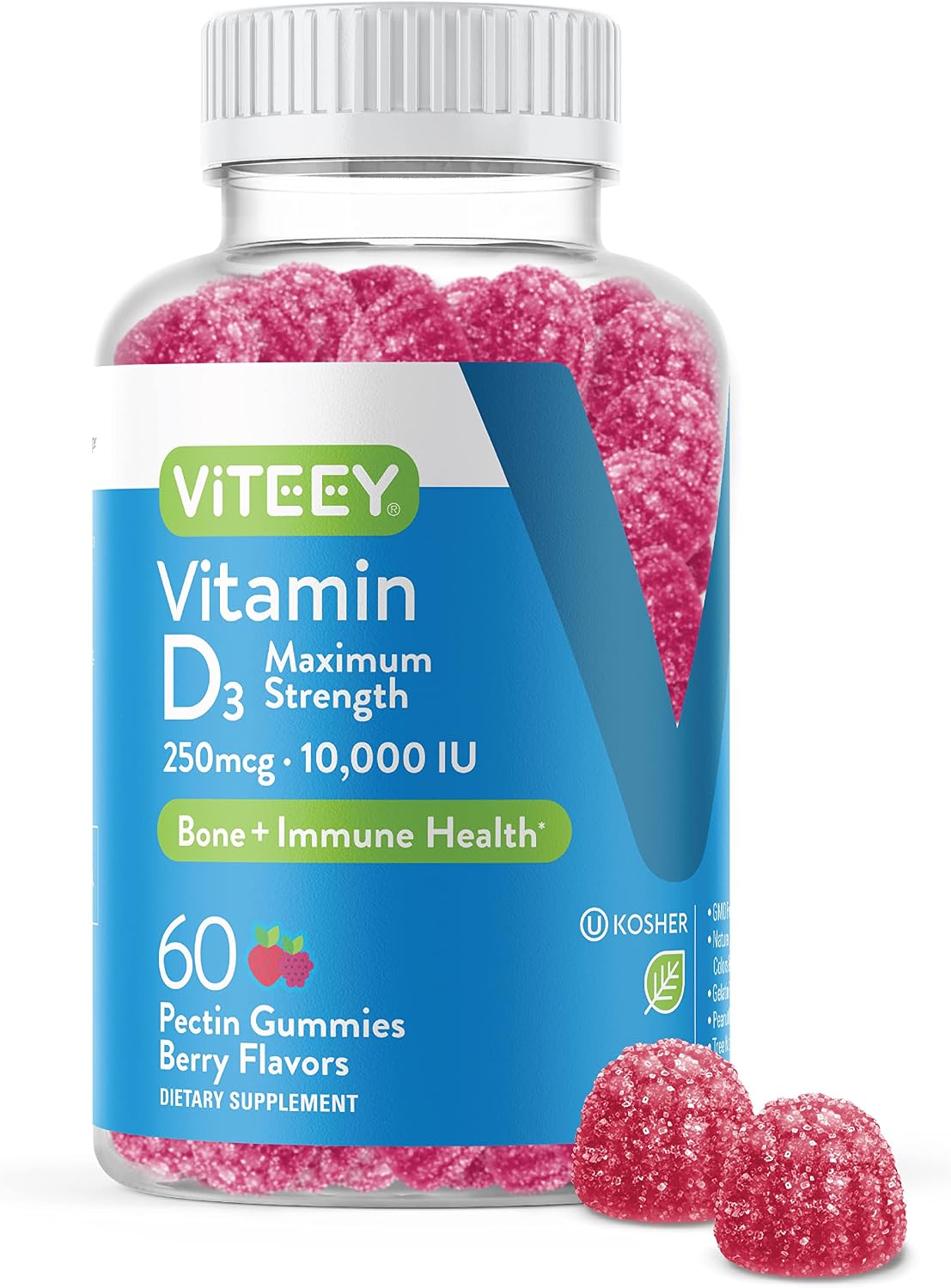 Viteey Vitamin D3 Gummies for Adults and Teens – 10,000 IU (250 mcg) – Maximum Strength Immune and Bone Support – Chewable, Kosher, Non-GMO, Vegetarian – 120 Count - görsel 7