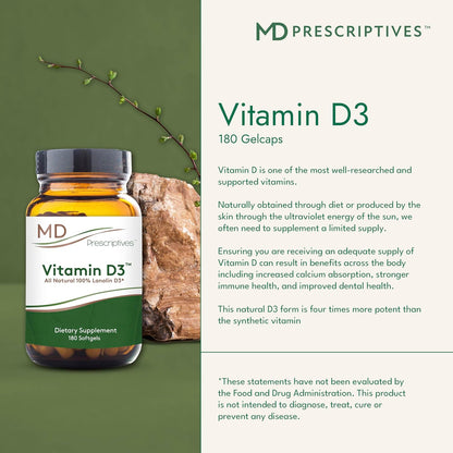 MD Prescriptives Vitamin D3 5000 IU, 180 Soft gel capsules