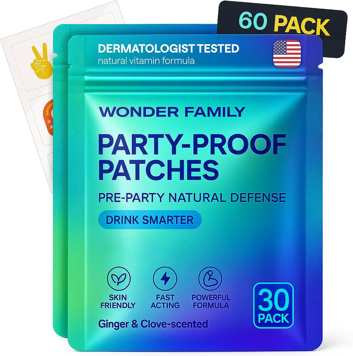 WONDER FAMILY Recovery Patches for Women & Men – Clear Mornings After Parties and Nights Out – Contain Vitamins A, C, D, E, & B, Ashwagandha, Boswellia, Glutathione, Milk Thistle Extract (Blue) - görsel 1