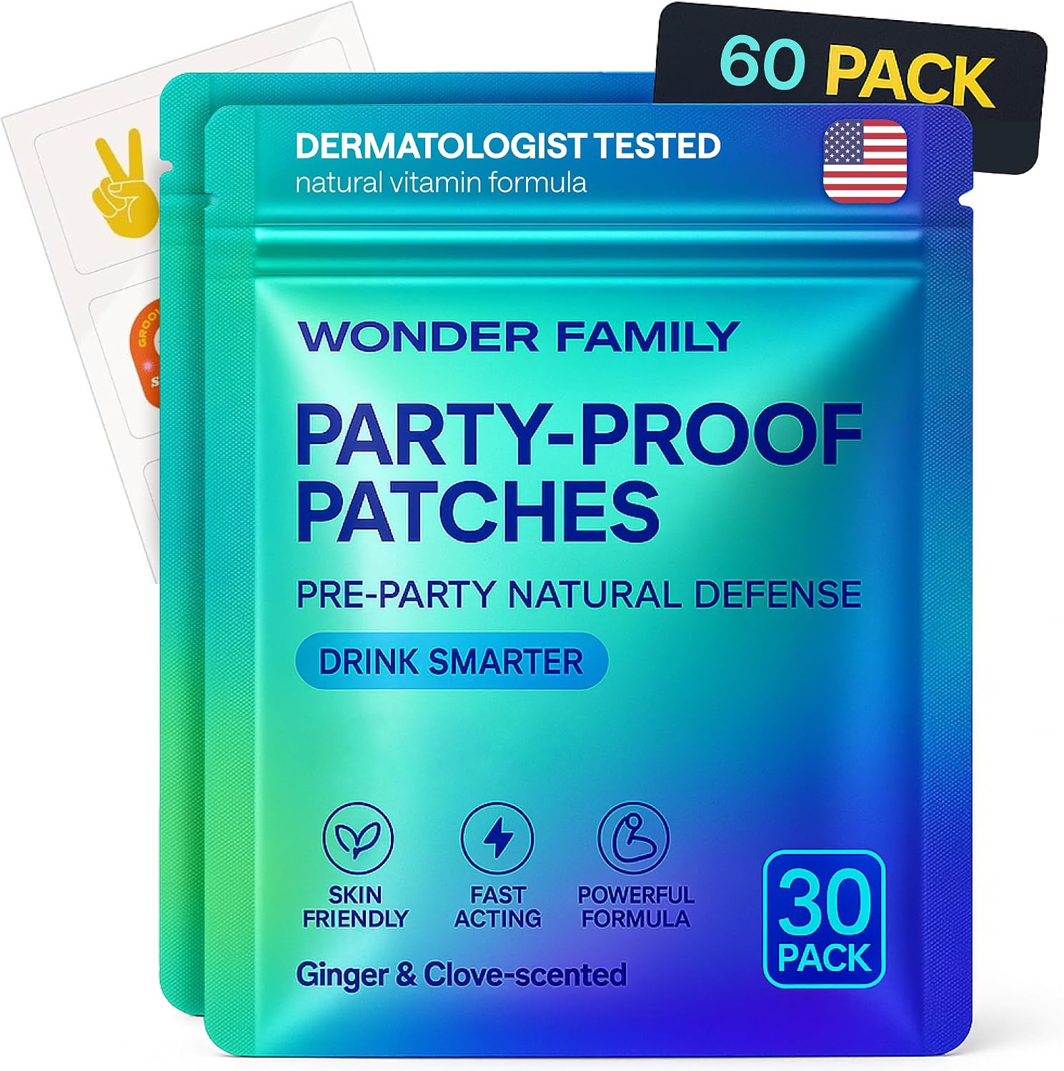 WONDER FAMILY Recovery Patches for Women & Men – Clear Mornings After Parties and Nights Out – Contain Vitamins A, C, D, E, & B, Ashwagandha, Boswellia, Glutathione, Milk Thistle Extract (Blue) - görsel 1