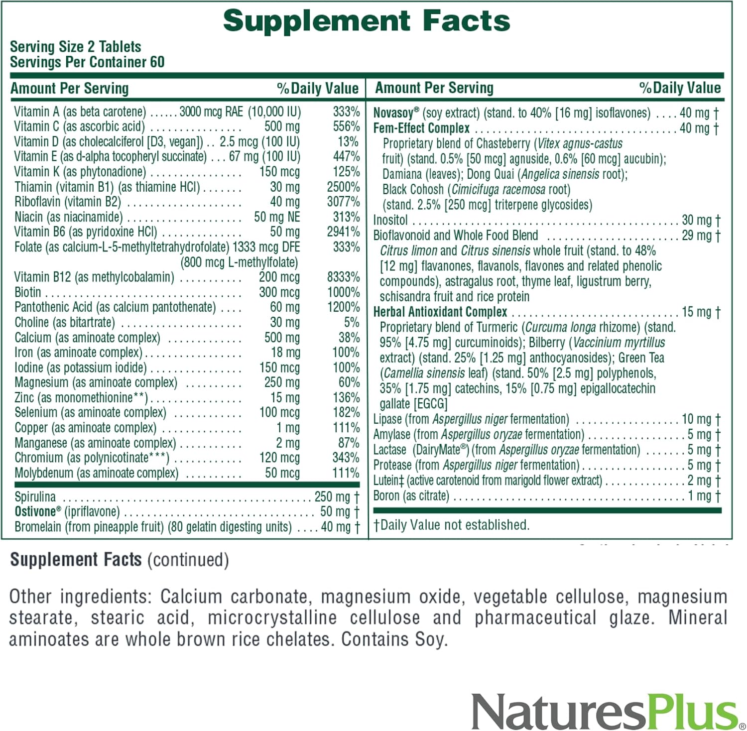 NaturesPlus Source of Life Women - 120 Tablets - Multivitamin & Mineral Supplement with Iron, Calcium, Folate & Lutein - Gluten Free, Vegetarian - görsel 5