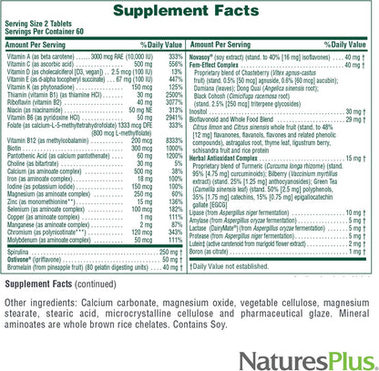 NaturesPlus Source of Life Women - 120 Tablets - Multivitamin & Mineral Supplement with Iron, Calcium, Folate & Lutein - Gluten Free, Vegetarian