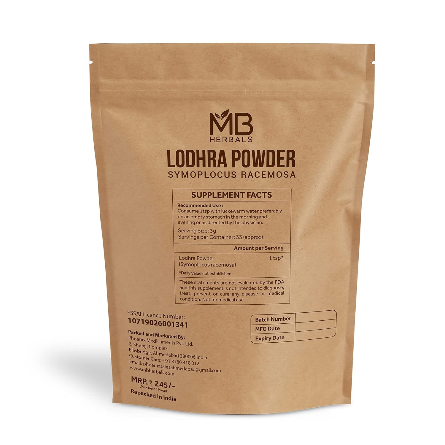 MB Herbals Lodhra Powder 100 g - Symplocus racemosa for Skin Care - görsel 2