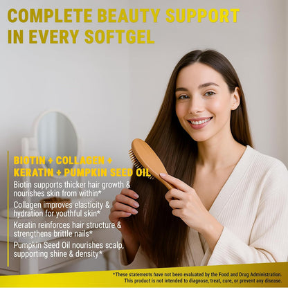 Biotin 10000mcg with Collagen, Keratin & Pumpkin Seed Oil - Hair, Skin & Nail Supplement