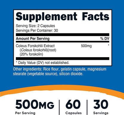 Nutricost Coleus Forskohlii 500 mg – Maximum Strength Formula (2 Bottles, 120 Capsules)