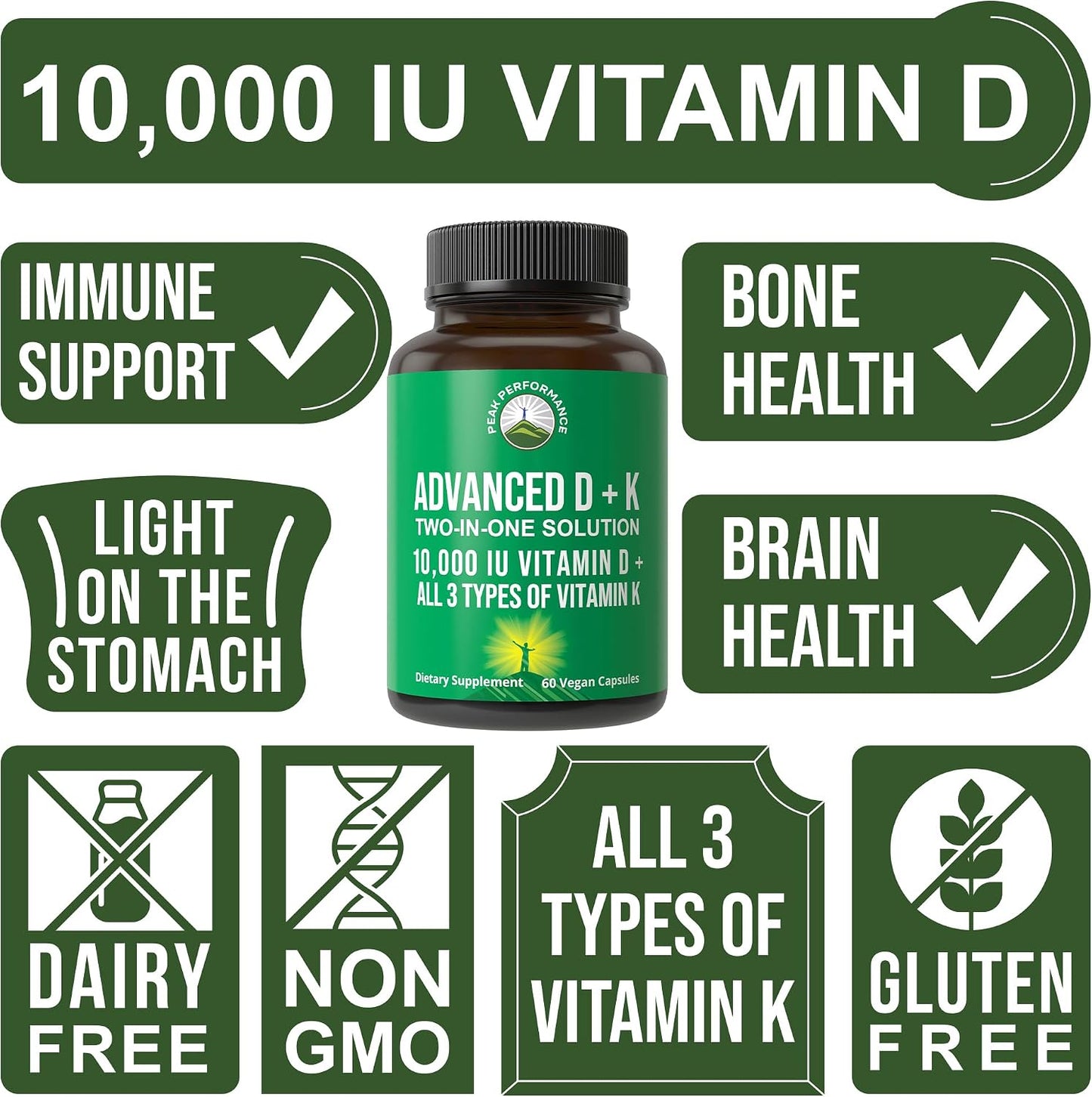 Peak Performance Advanced Vitamin D 10000 IU with All 3 Types of Vitamin K - görsel 3