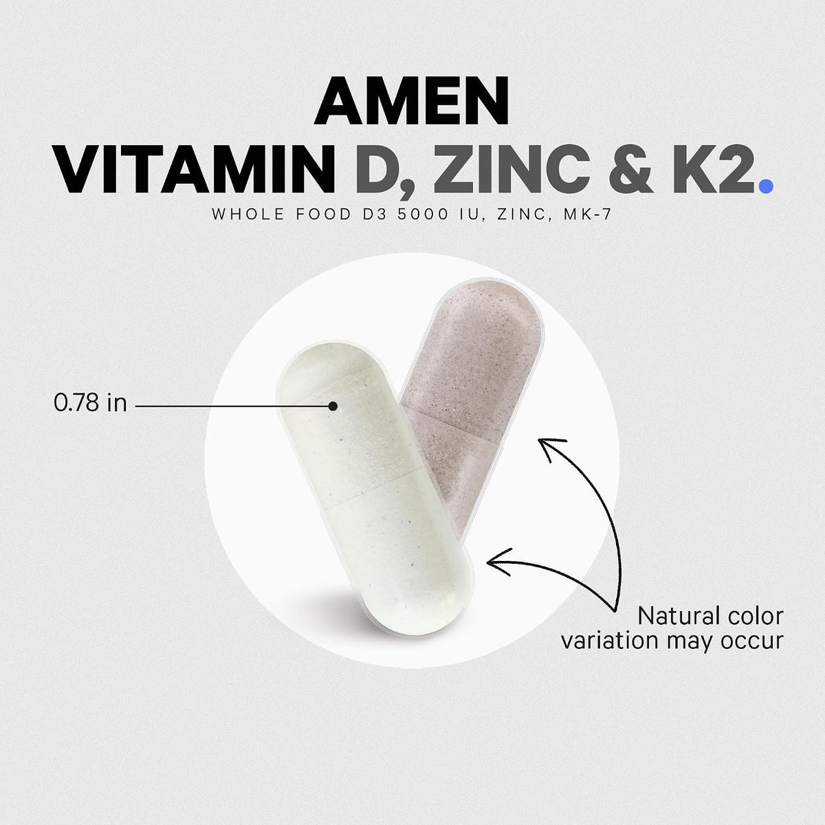 Amen Vitamin D, K2 & Zinc – 5000 IU D3, 90 mcg K2, 30 mg Zinc – Vegan, Non-GMO, Organic Whole Food Blend – 60 Capsules - görsel 8