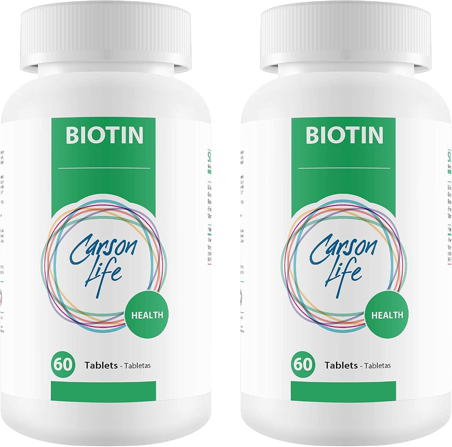 Carson Life Biotin Supplement Tablets - 2 Pack (120 Tablets) for Hair, Skin & Nails - görsel 1