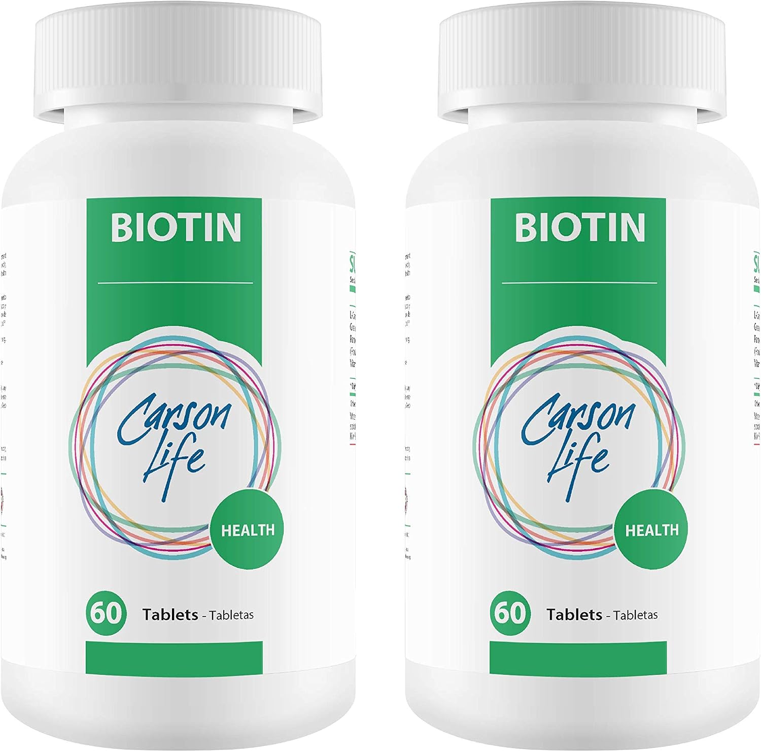 Carson Life Biotin Supplement Tablets - 2 Pack (120 Tablets) for Hair, Skin & Nails - görsel 1