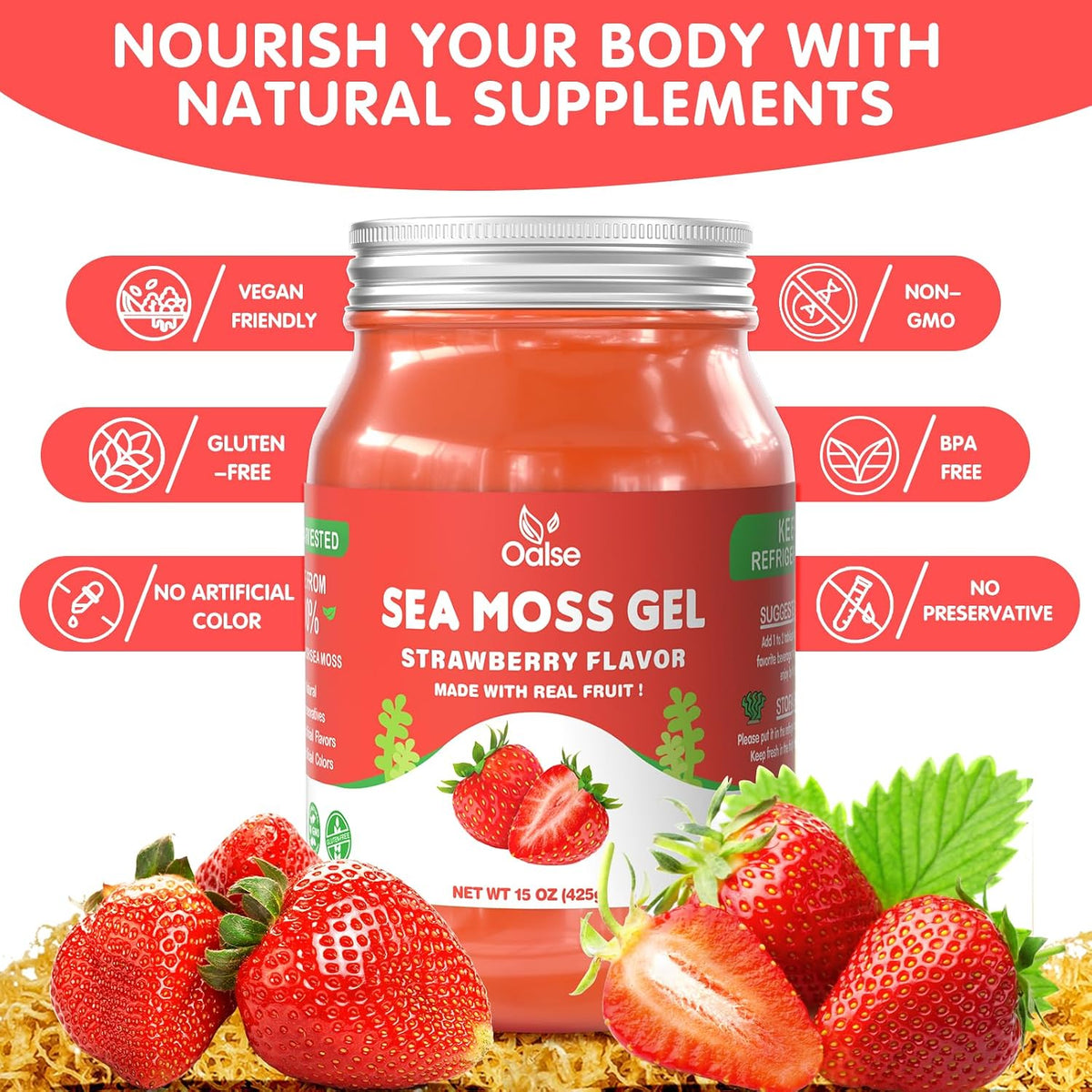 OALSE Wildcrafted Irish Sea Moss Gel - Strawberry, 425g - görsel 2