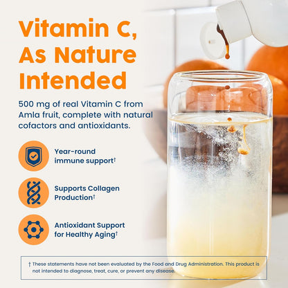 NativePath Liposomal Vitamin C 500mg from Whole-Food Amla Fruit - Soya-Free Egg Yolk Lecithin Liposomes - Orange Flavour Liquid for High Absorption Daily Immune & Collagen Support - 30 Servings