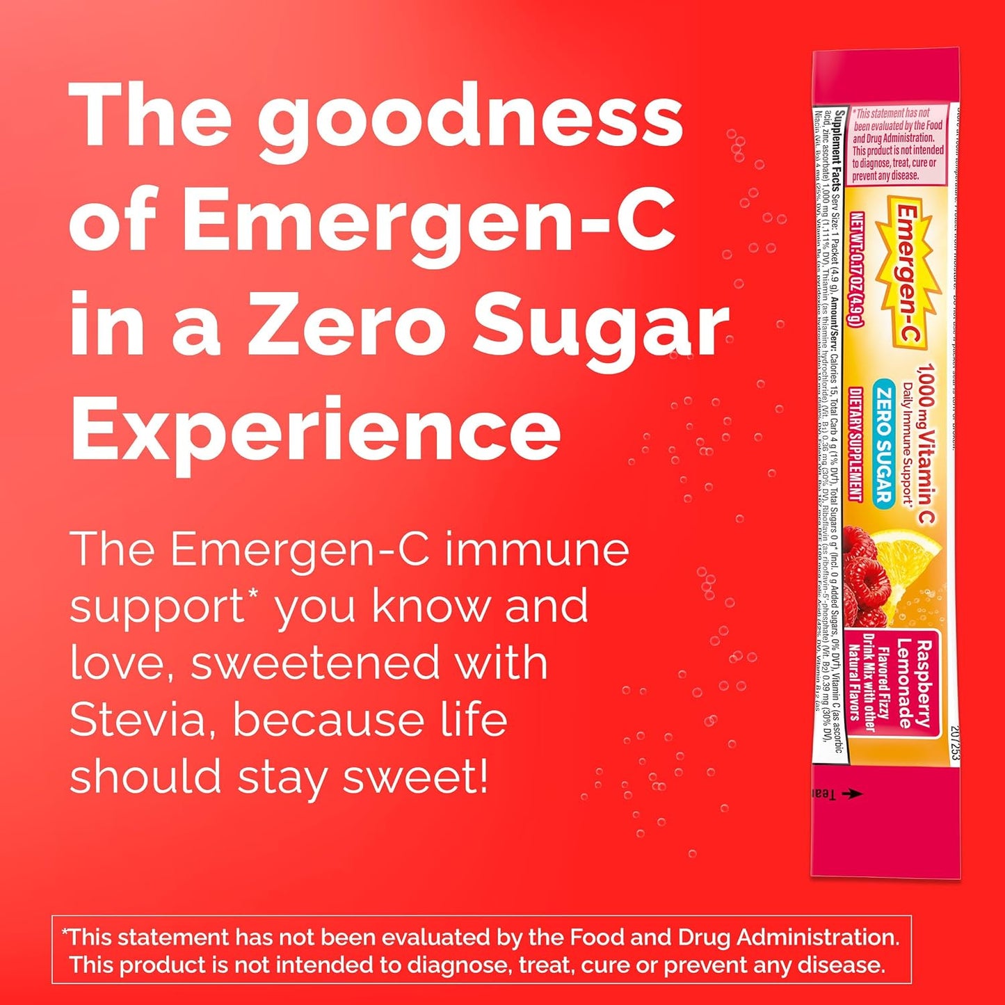Emergen-C Zero Sugar Vitamin C Powder - Raspberry Lemonade (36 Sachets) - görsel 2