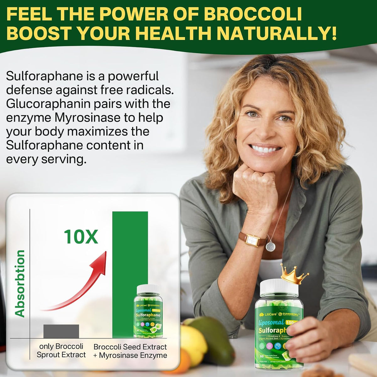 Liposomal Sulforaphane Supplement 150mg – Broccoli Seed Extract with Myrosinase, Quercetin, Glutathione – Chewable Gummies, 120 Gummies - görsel 5