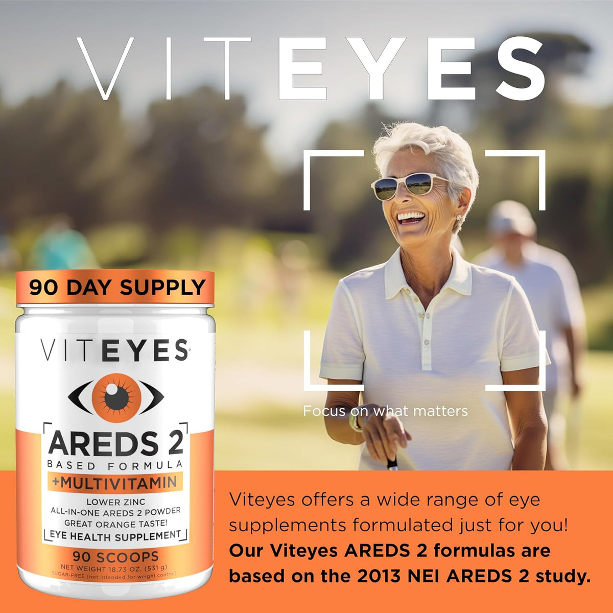 Viteyes AREDS 2 Powder + Multivitamin All-in-One, Macular Protection, Natural Orange Flavour, 90 Scoops - görsel 2