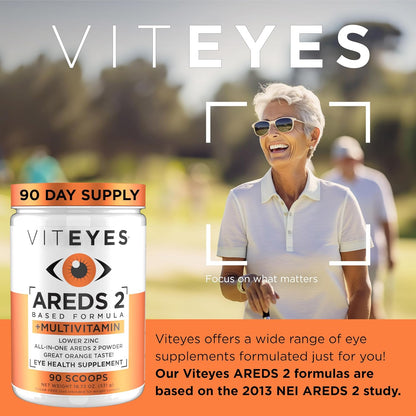 Viteyes AREDS 2 Powder + Multivitamin All-in-One, Macular Protection, Natural Orange Flavour, 90 Scoops