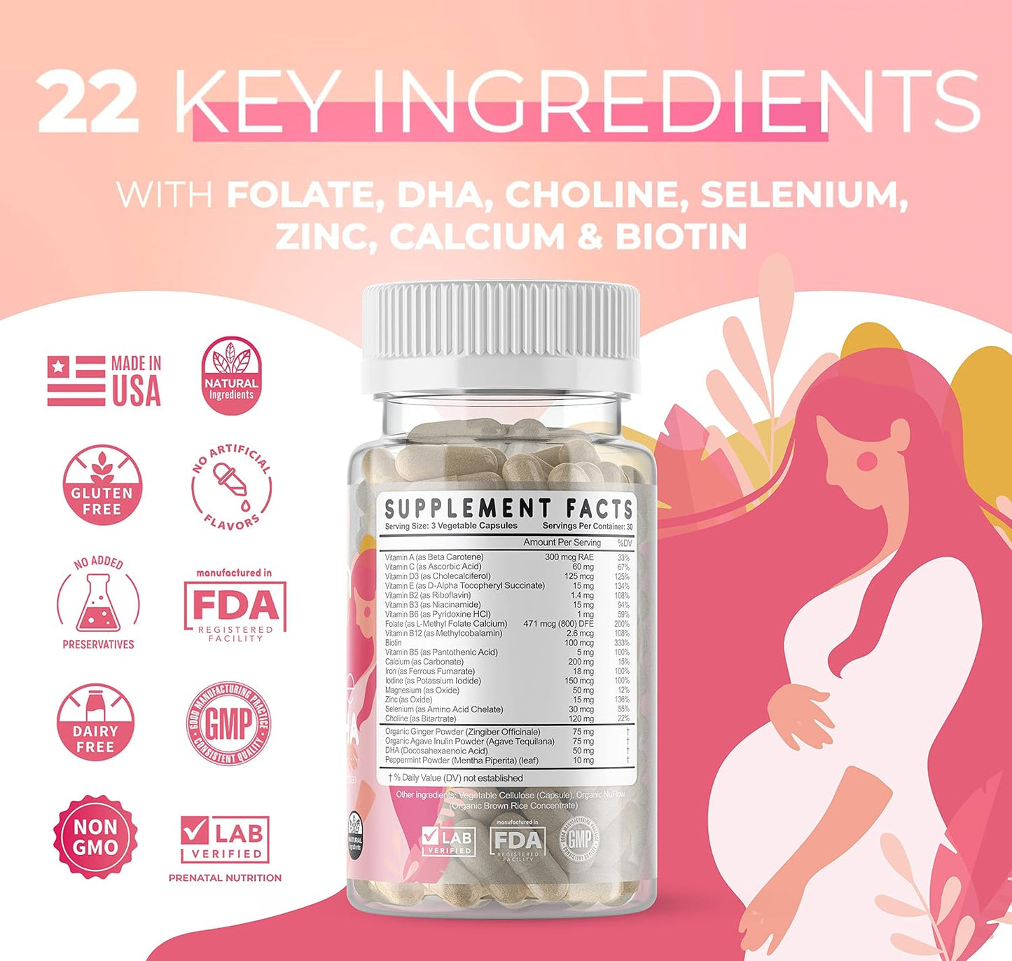 Feed Mom & Me Prenatal Vitamin + DHA - 22 Vitamins & Minerals for Baby’s Development & Mum's Nourishment, 30-Day Supply - görsel 5