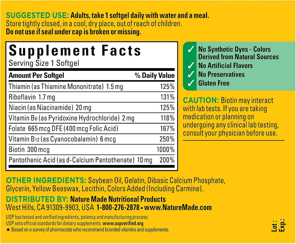 Nature Made Super B Complex Vitamins for Women and Men, 60 Softgels - görsel 5