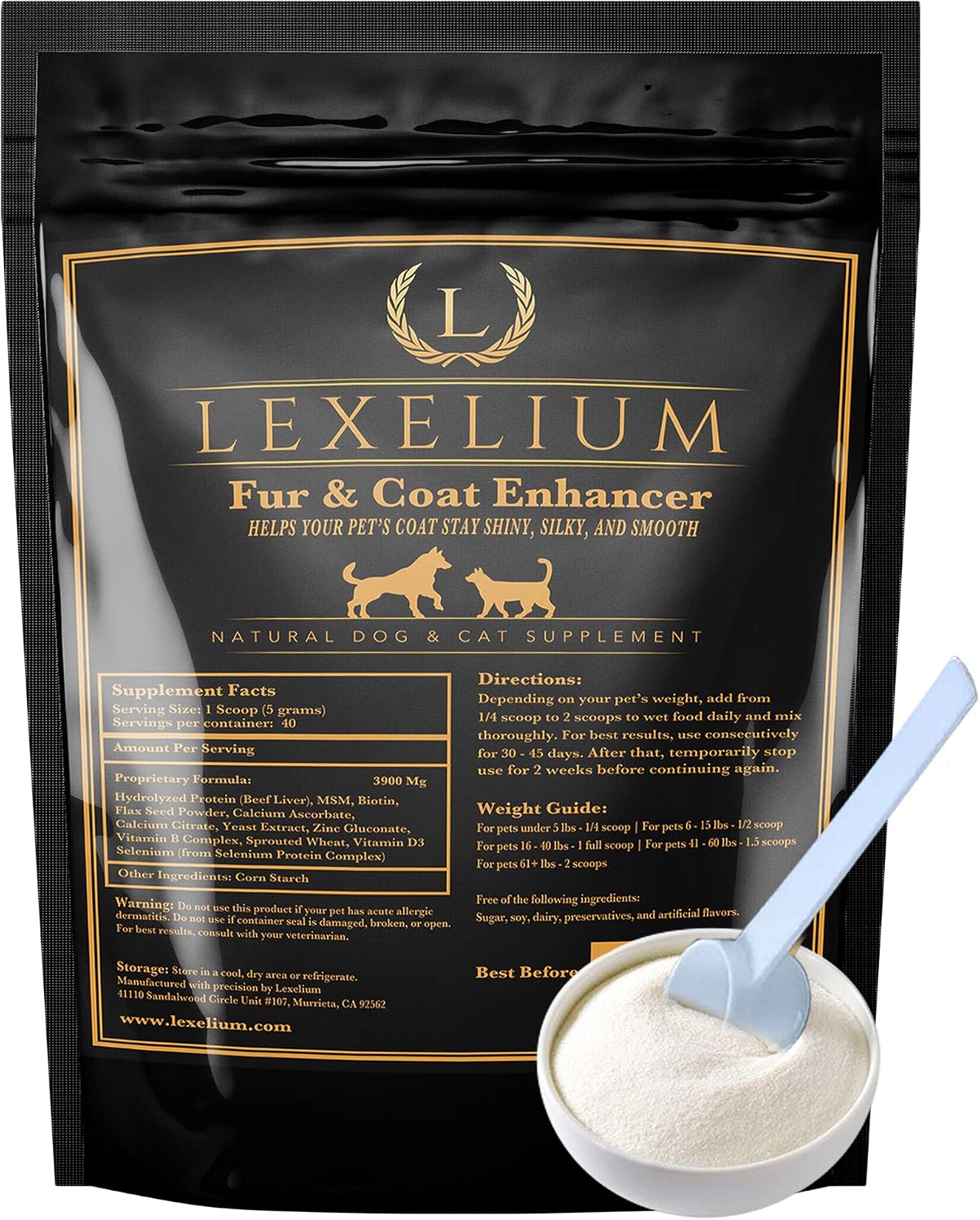 Lexelium Dermatitis Skin and Coat Supplement for Dogs and Cats - Promotes Healthy Skin and Coat, Helps with Itching and Dry Skin - Natural Powder Formula - 200g - görsel 1