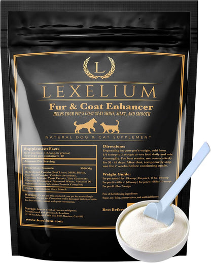 Lexelium Dermatitis Skin and Coat Supplement for Dogs and Cats - Promotes Healthy Skin and Coat, Helps with Itching and Dry Skin - Natural Powder Formula - 200g